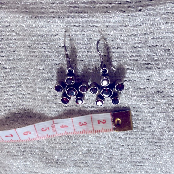 925 Silver Earrings with Red Sparkly Stones - Picture 6 of 6